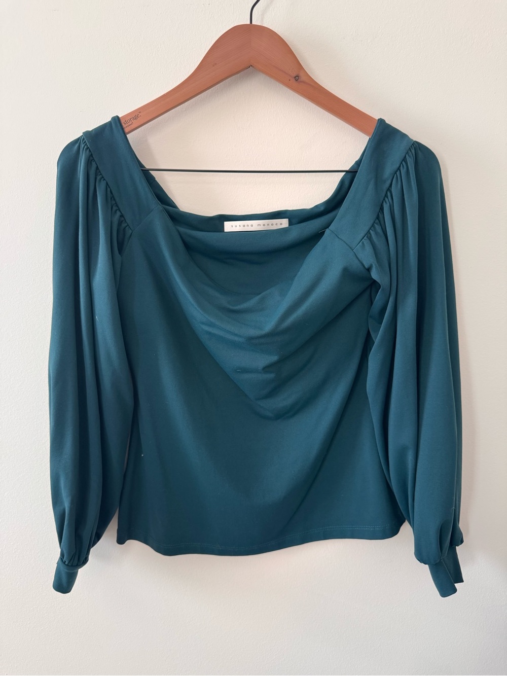 Susana Monaco Cowl Neck Balloon Sleeve Top Teal Green Medium Made in USA
